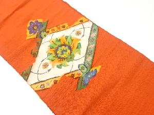 リサイクル　手織り紬草花模様織出し名古屋帯